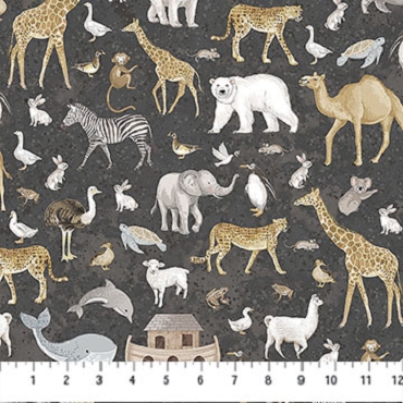 Two by Two by Northcott - Medium Animals Charcoal Multi