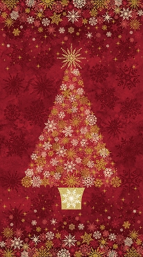 O'Christmas Tree Shimmer by Deborah Edwards for Northcott:  Red Multi Tree Panel