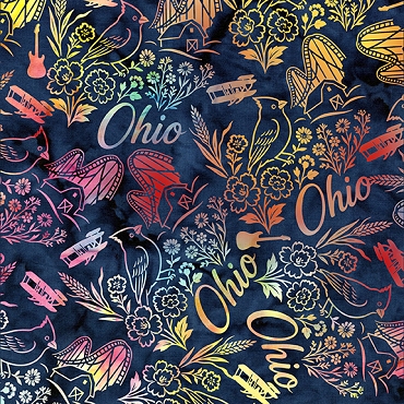 2026 AOSH Fabric - Ohio Symbols - Multi Blue Rainbow