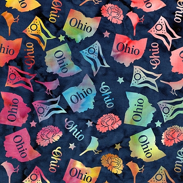 2026 AOSH Fabric - Tossed Ohio - Multi Blue Rainbow