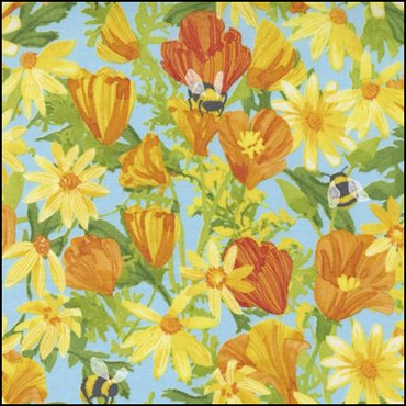 MODA Wild Blossom - Daisies and Poppies and Bees - Mist