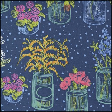MODA Wild Blossom - Canning Jar Florals - Navy