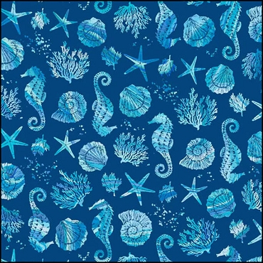 P & B Coastal Living - Seahorse/Shells Dark Blue