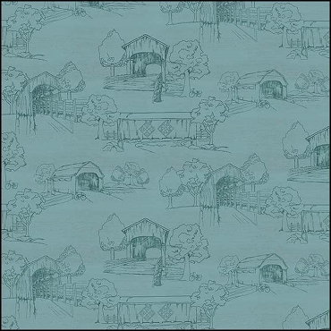 Riley Blake Designs - Covered Bridges in Spring (Digital) - Toile - Aqua