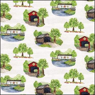 Riley Blake Designs - Covered Bridges in Spring (Digital) - Scenic - White